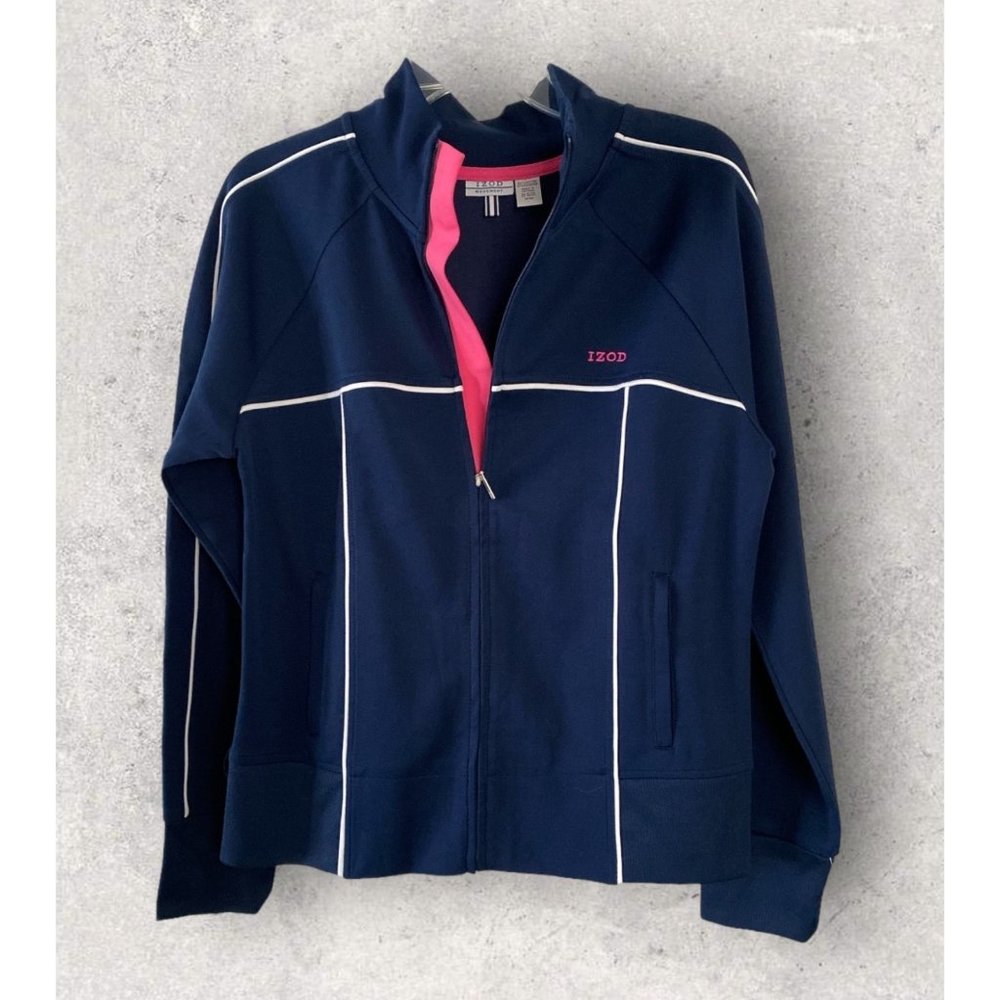 Izod Ladies Movement Zippered Jacket Size Med Navy With Pink Accents NEW
